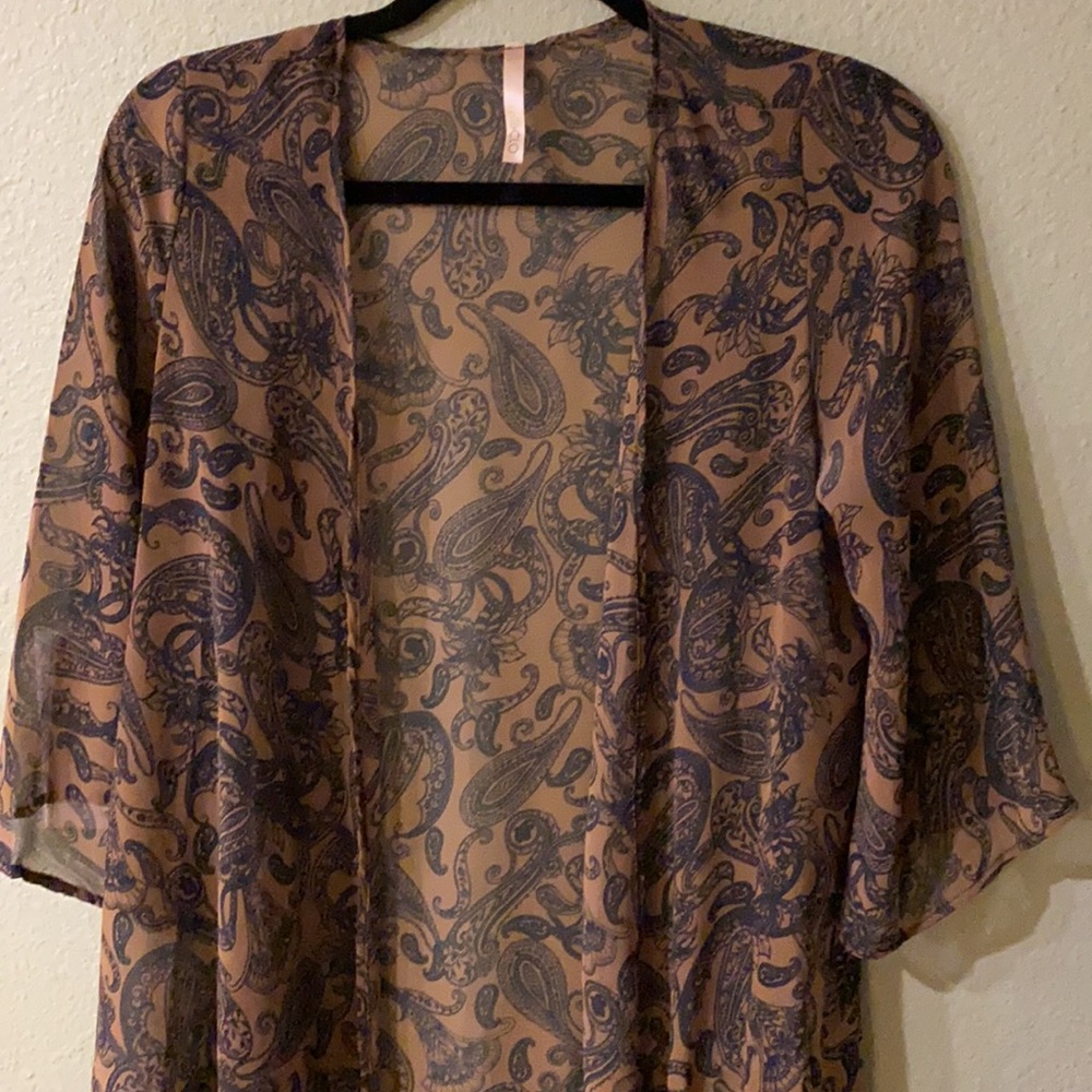 *3/20* elleCLO Lightweight Brown Paisley Open-Front Kimono - Picture 6 of 8